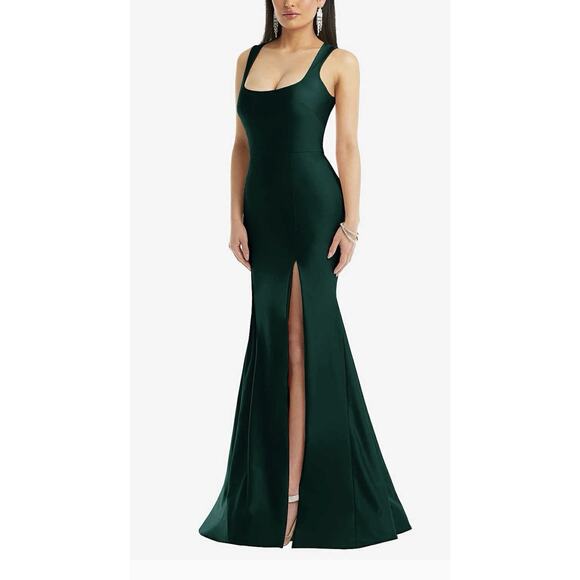 Women's Square Neck Satin Mermaid Dress Green XL Train 💚NEW💚Cynthia & Sahar - Picture 2 of 9